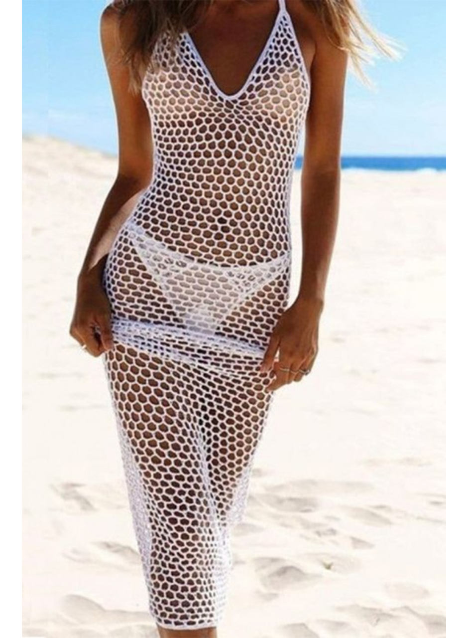 Kadın File Desen Tam Boy Askılı Triko Pareo