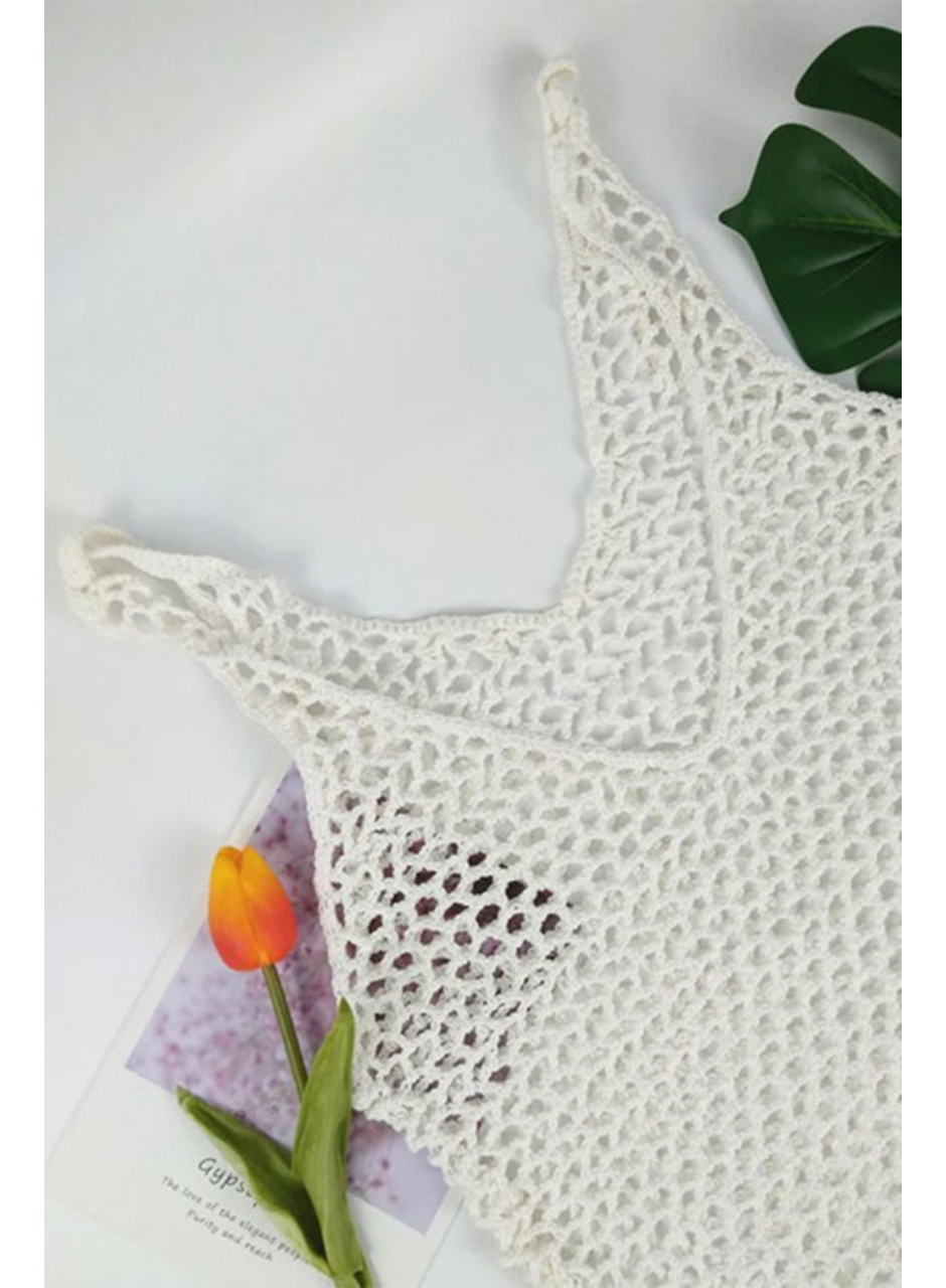 Kadın File Desen Tam Boy Askılı Triko Pareo