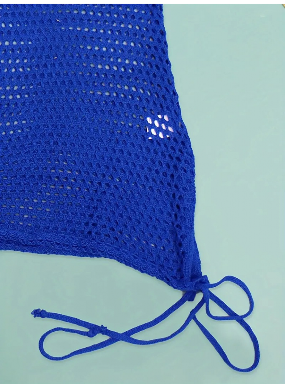 Kadın Askılı Eteği Büzgü Bağlama Detay Delikli örme Triko Pareo Elbise