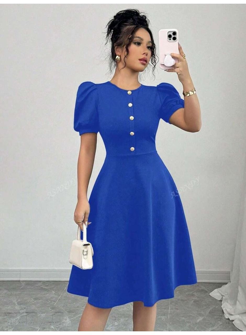 Kadın Kısa Kollu Bisiklet Yaka önden Düğmeli Ithal Krep Elbise