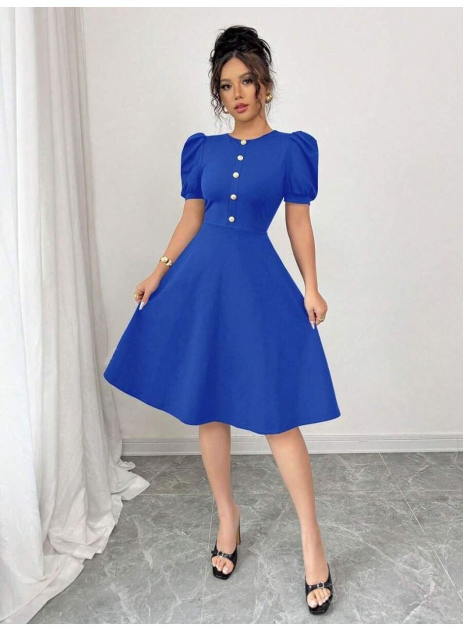 Kadın Kısa Kollu Bisiklet Yaka önden Düğmeli Ithal Krep Elbise