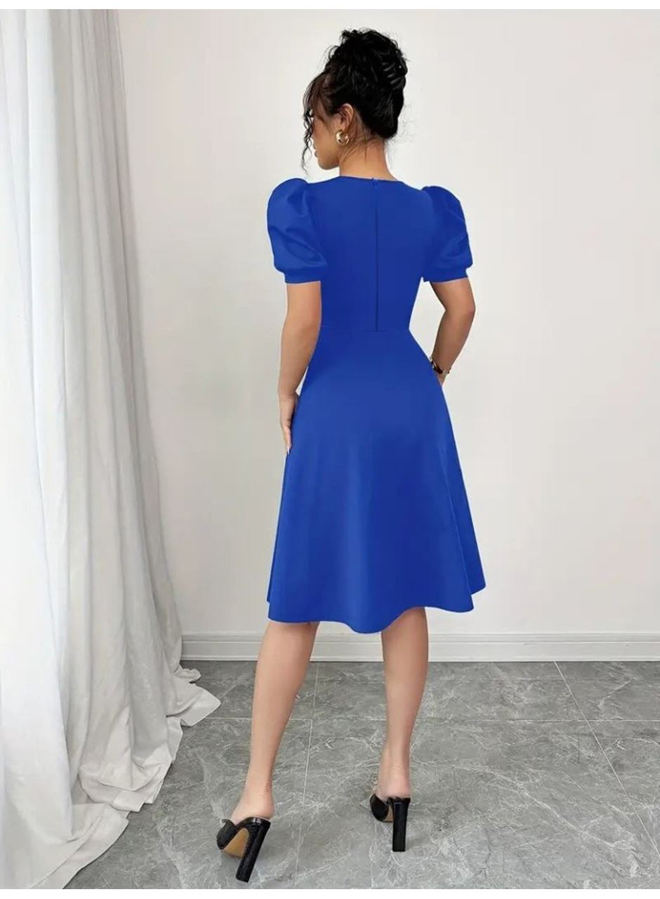 Kadın Kısa Kollu Bisiklet Yaka önden Düğmeli Ithal Krep Elbise