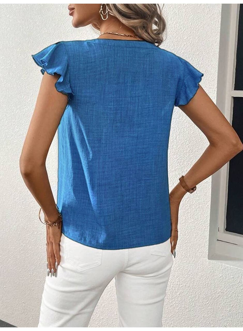 Kadın Kısa Kelebek Kollu V Yakalı Bluz