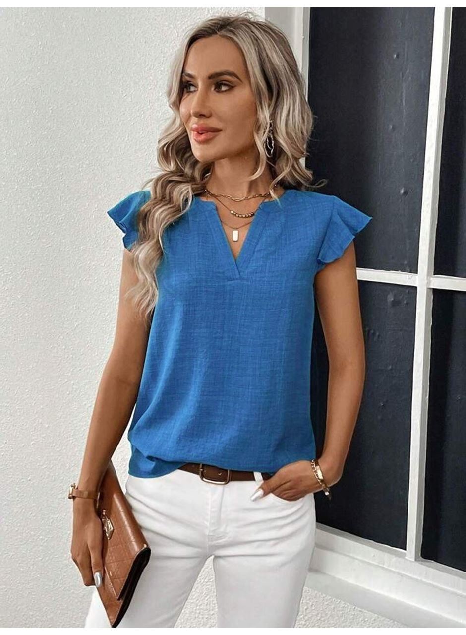 Kadın Kısa Kelebek Kollu V Yakalı Bluz