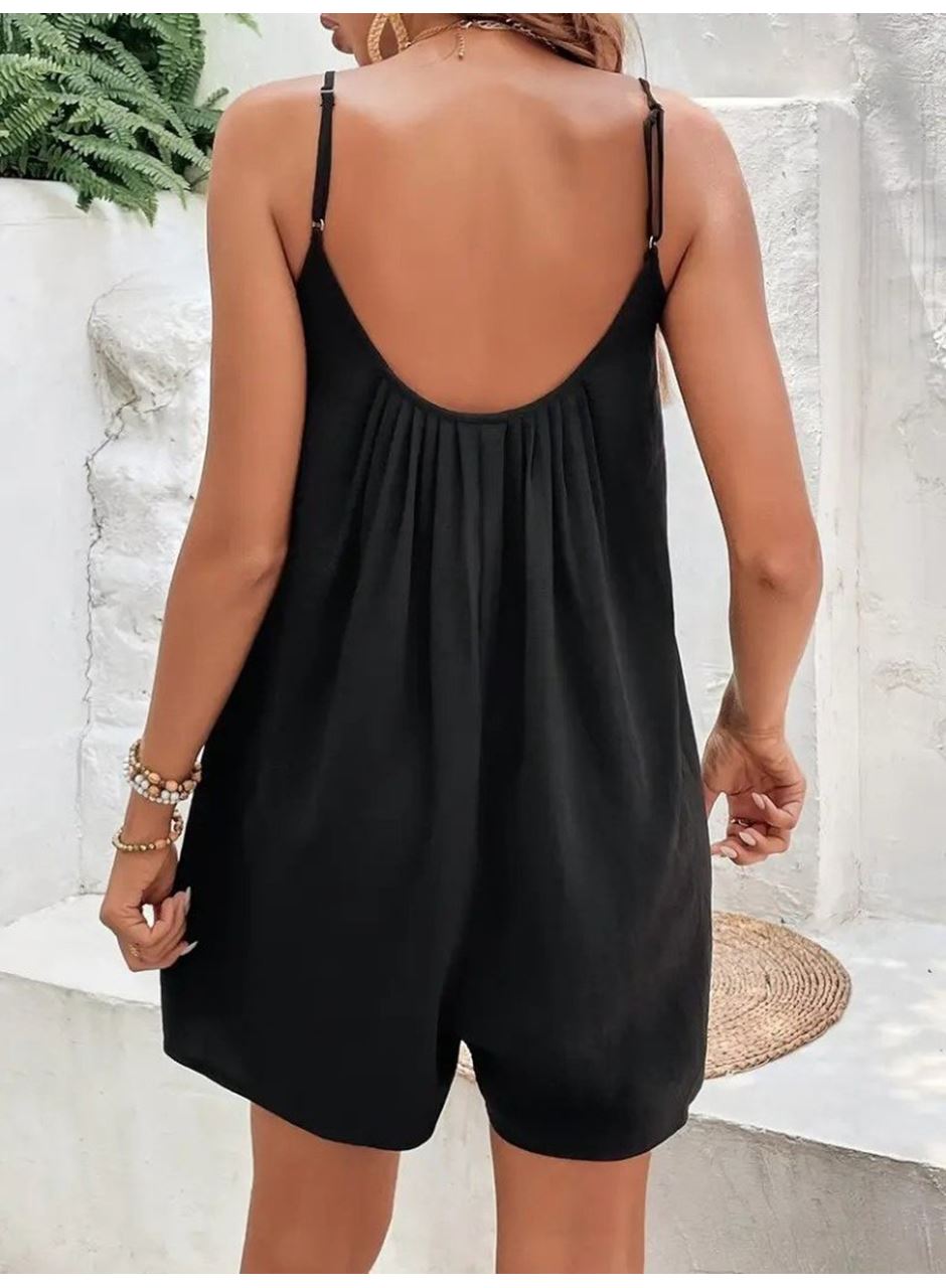 Kadın Ip Askılı Yuvarlak Yakalı Pileli Viskon Tulum