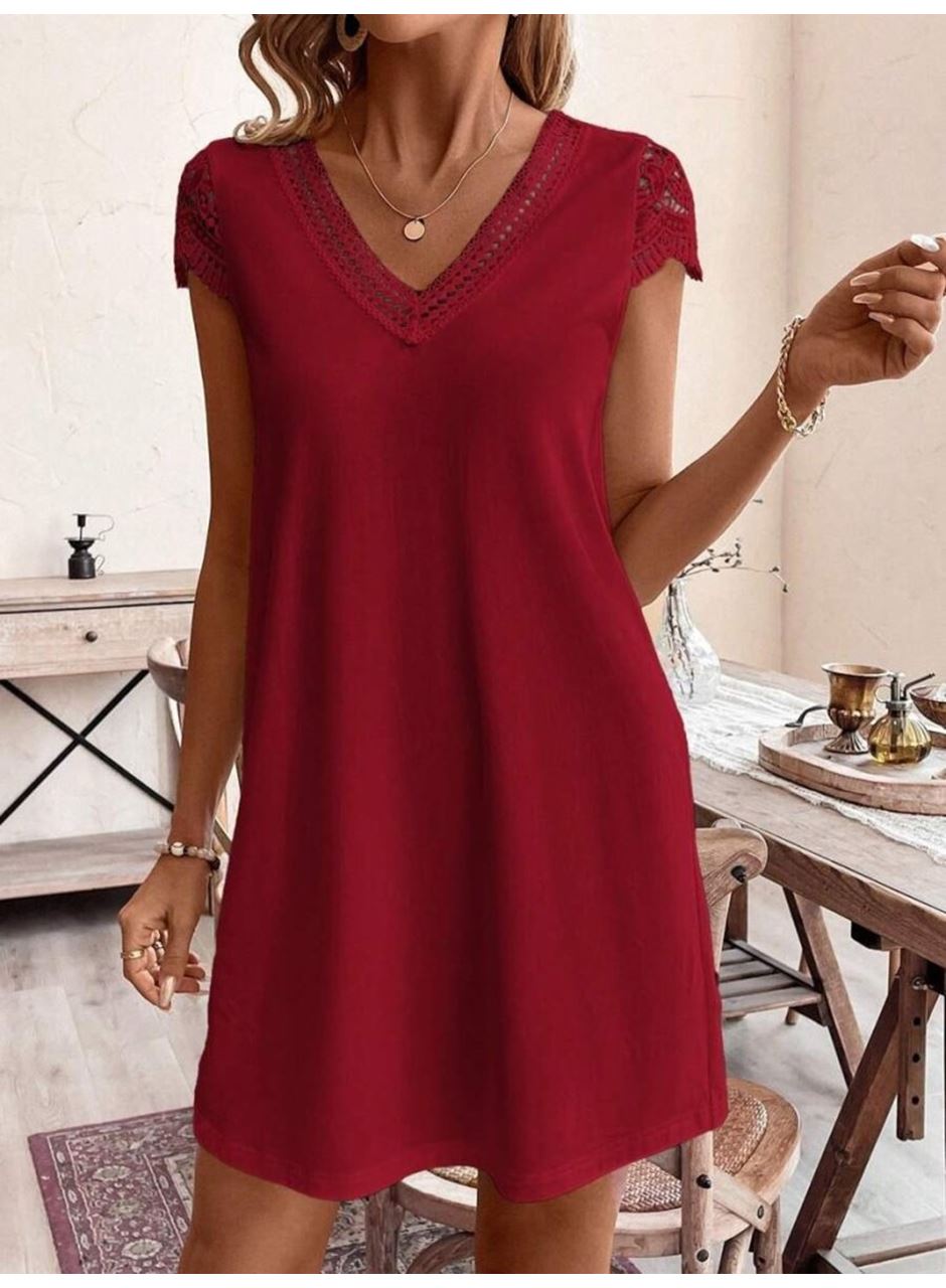 Kadın Kısa Kollu V Yakalı Viskon Elbise