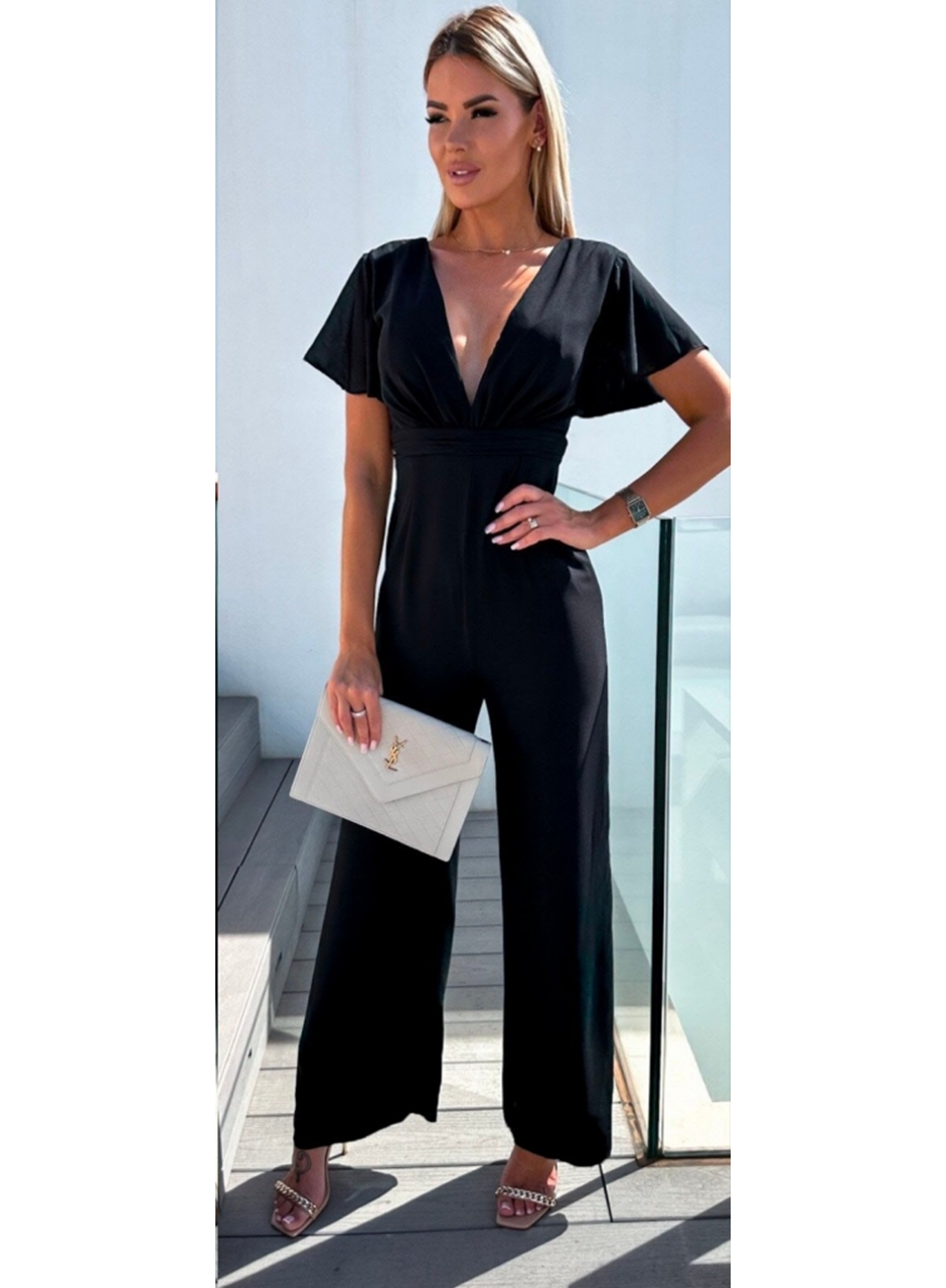 Kadın Kısa Kollu Kruvaze Yaka Sırt Dekolteli Pegasus Kumaş Tulum