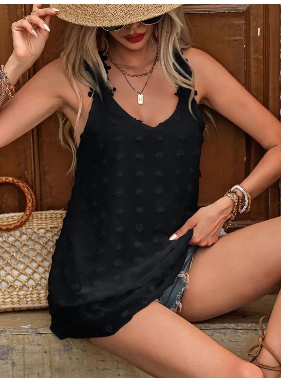 Kadın Dantel Askılı V Yakalı Sırtı çapraz Detaylı Ponpon Bluz