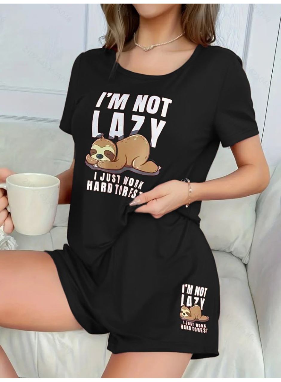 Kadın Kısa Kollu Bisiklet Yaka Baskılı Viskon Bluz Ve şort Ikili Takım