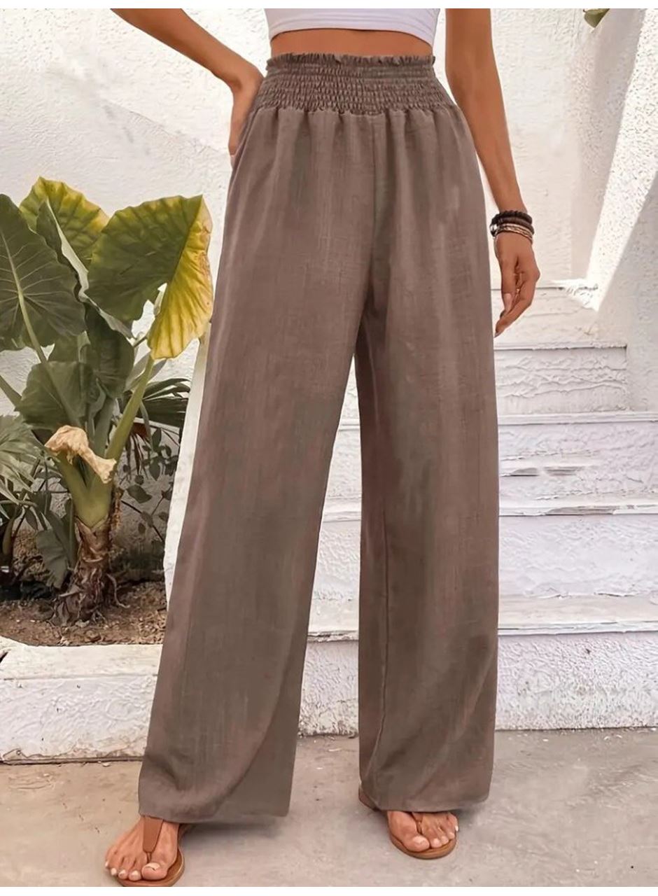 Kadın Yüksek Bel Lastikli Ithal Krep Pantolon