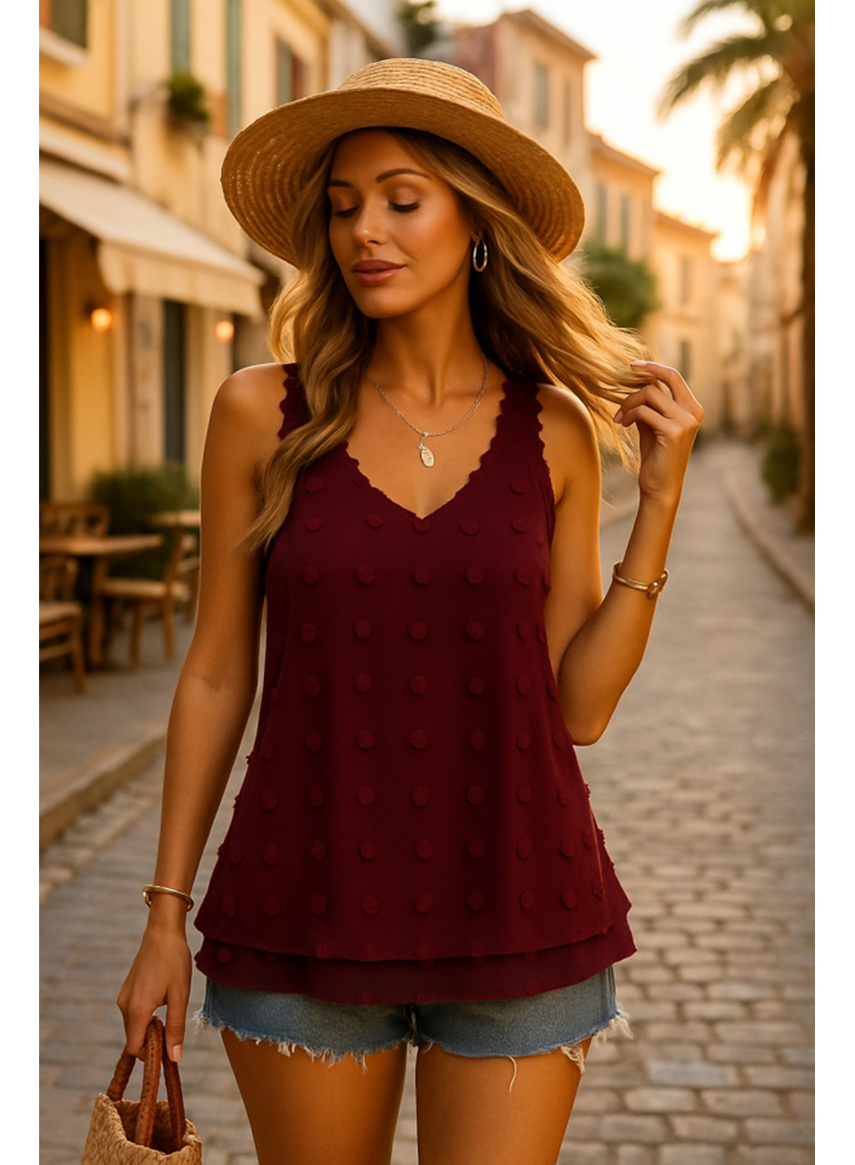 Kadın Dantel Askılı V Yakalı Sırtı çapraz Detaylı Ponpon Bluz