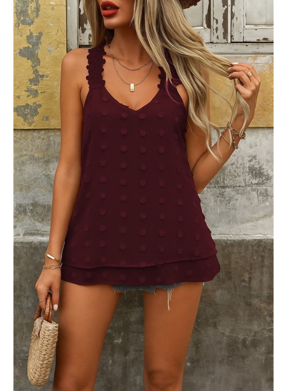 Kadın Dantel Askılı V Yakalı Sırtı çapraz Detaylı Ponpon Bluz