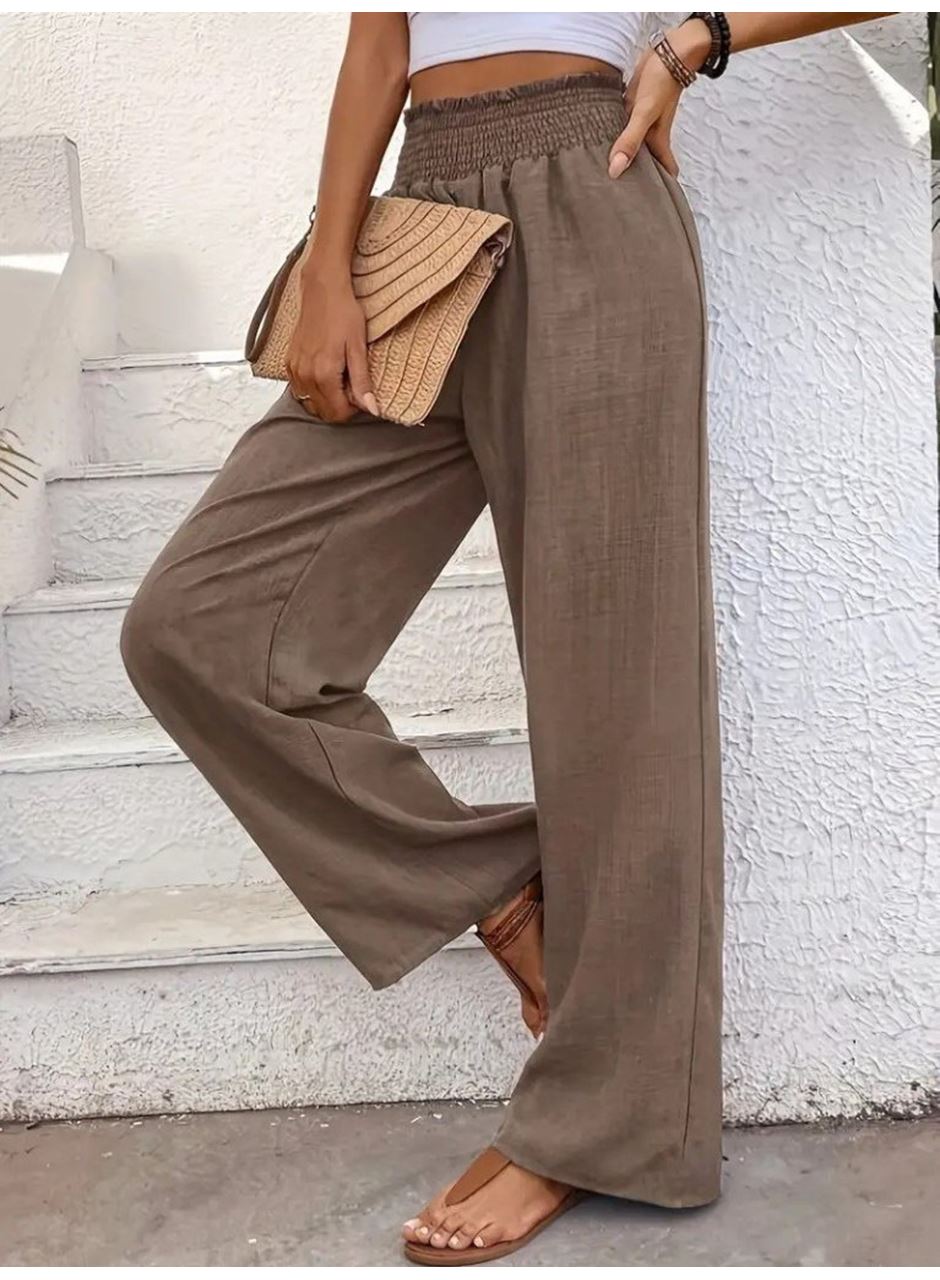 Kadın Yüksek Bel Lastikli Ithal Krep Pantolon