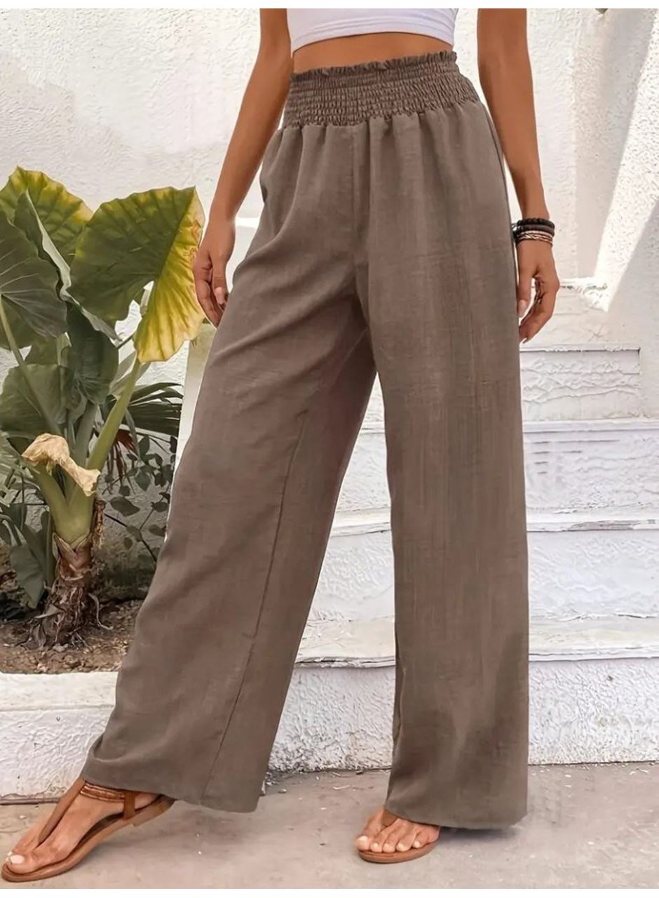 Kadın Yüksek Bel Lastikli Ithal Krep Pantolon