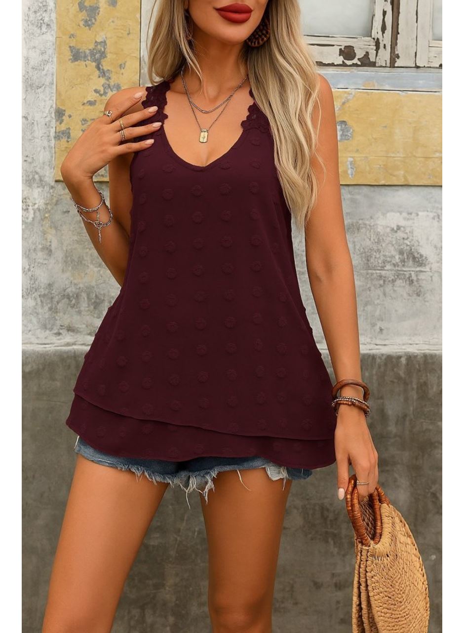 Kadın Dantel Askılı V Yakalı Sırtı çapraz Detaylı Ponpon Bluz