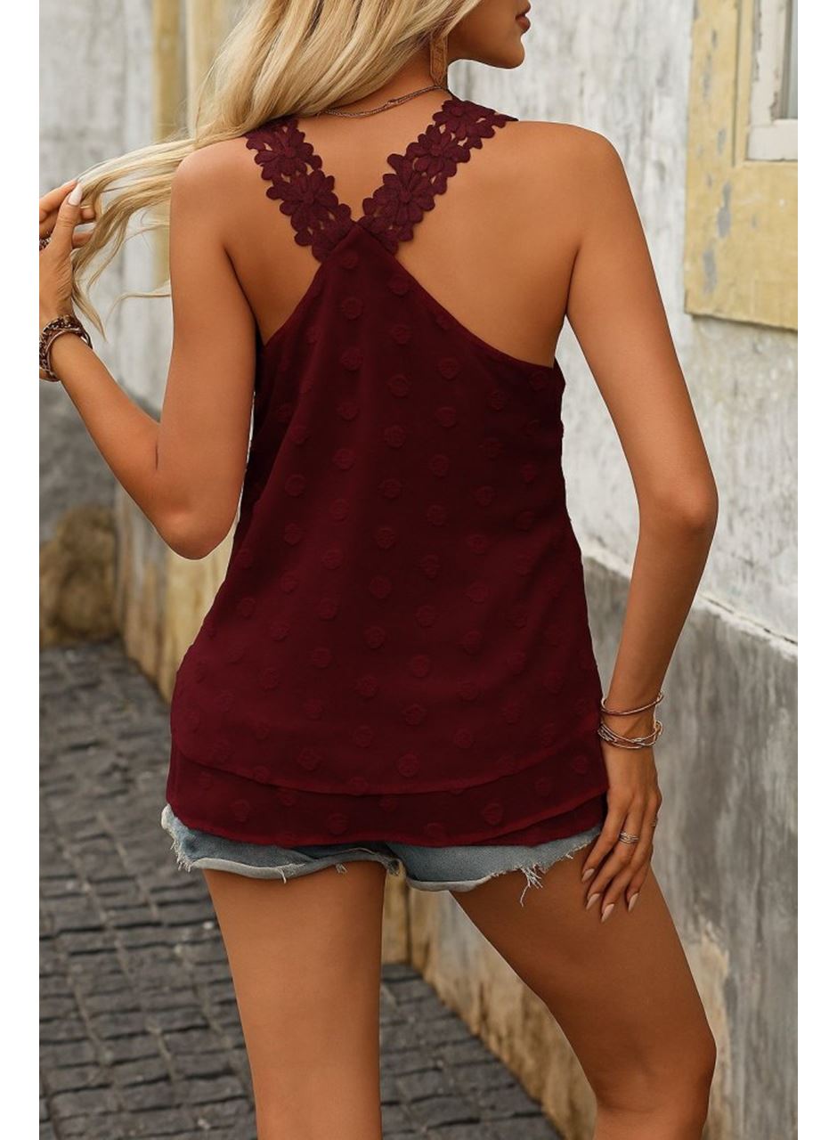 Kadın Dantel Askılı V Yakalı Sırtı çapraz Detaylı Ponpon Bluz