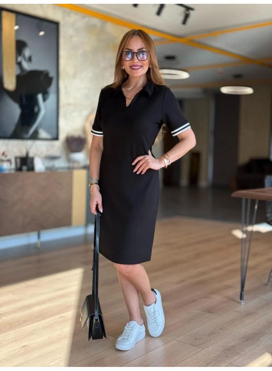 Kadın Kısa Kollu V Yakalı Viskon Iki Iplik Elbise