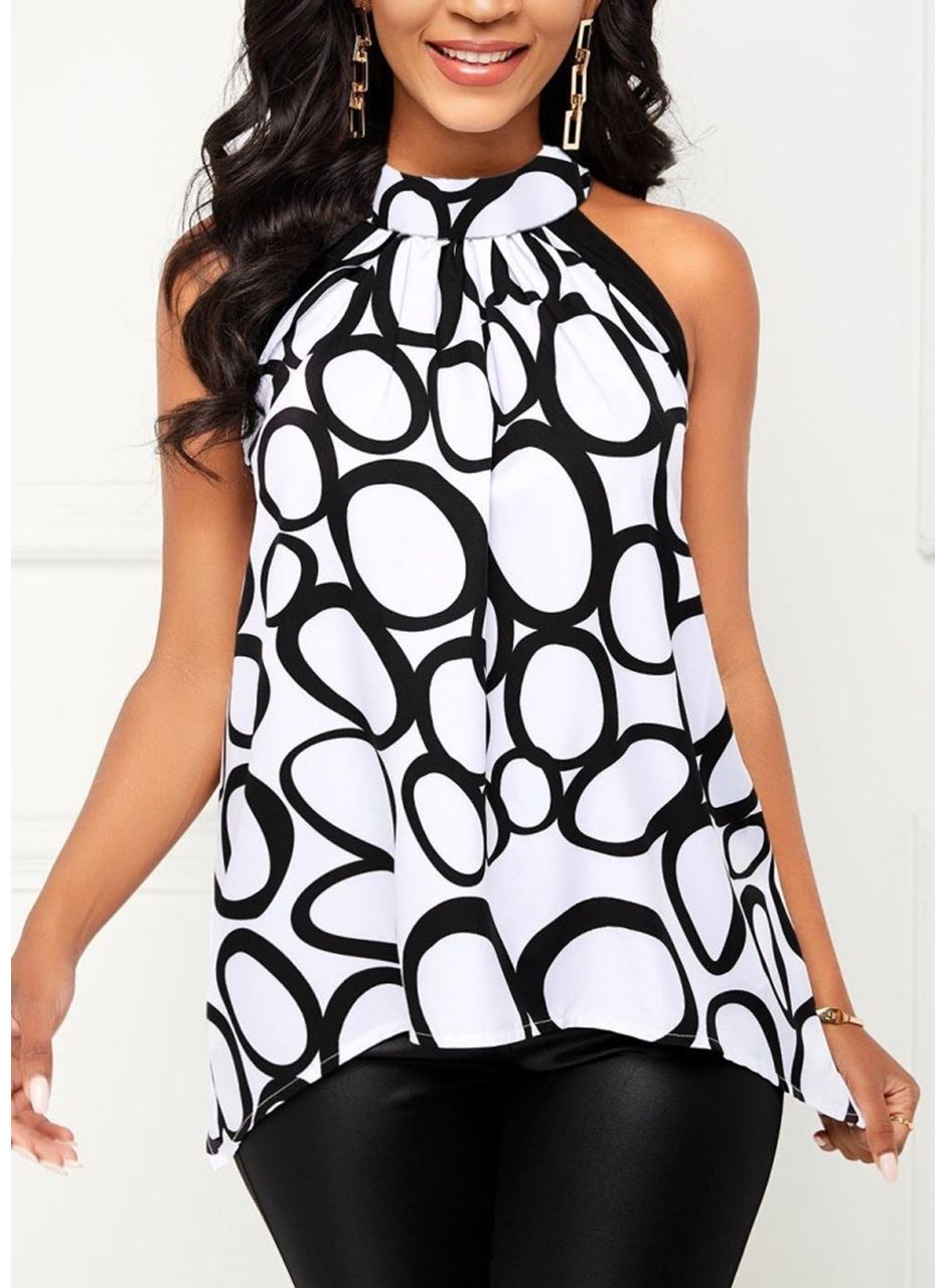 Kadın Reglan Kol Daire Yaka Desenli Asimetrik Süprem Bluz