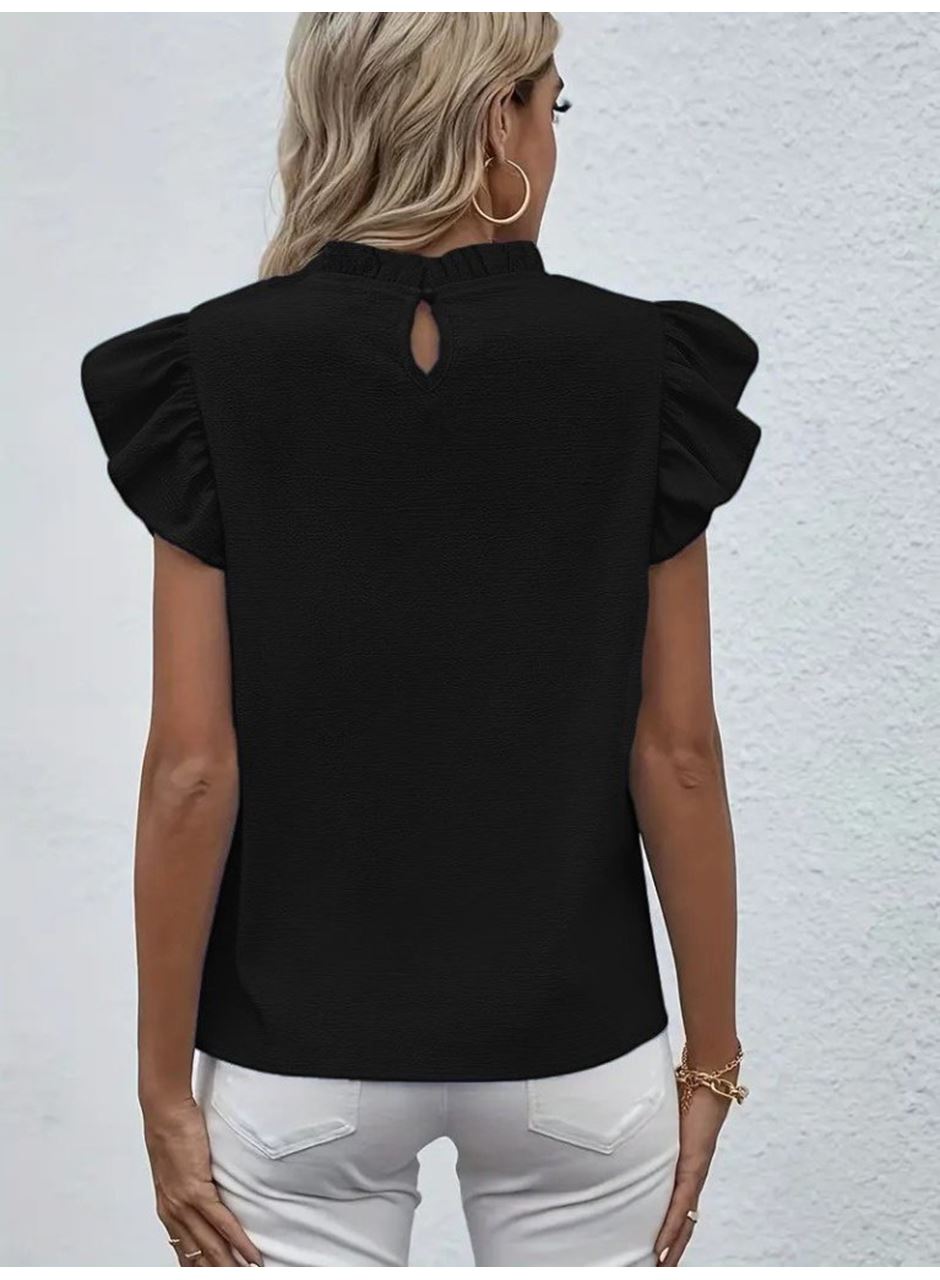 Kadın Kısa Kollu Fırfır Yakalı Bürümcük Bluz