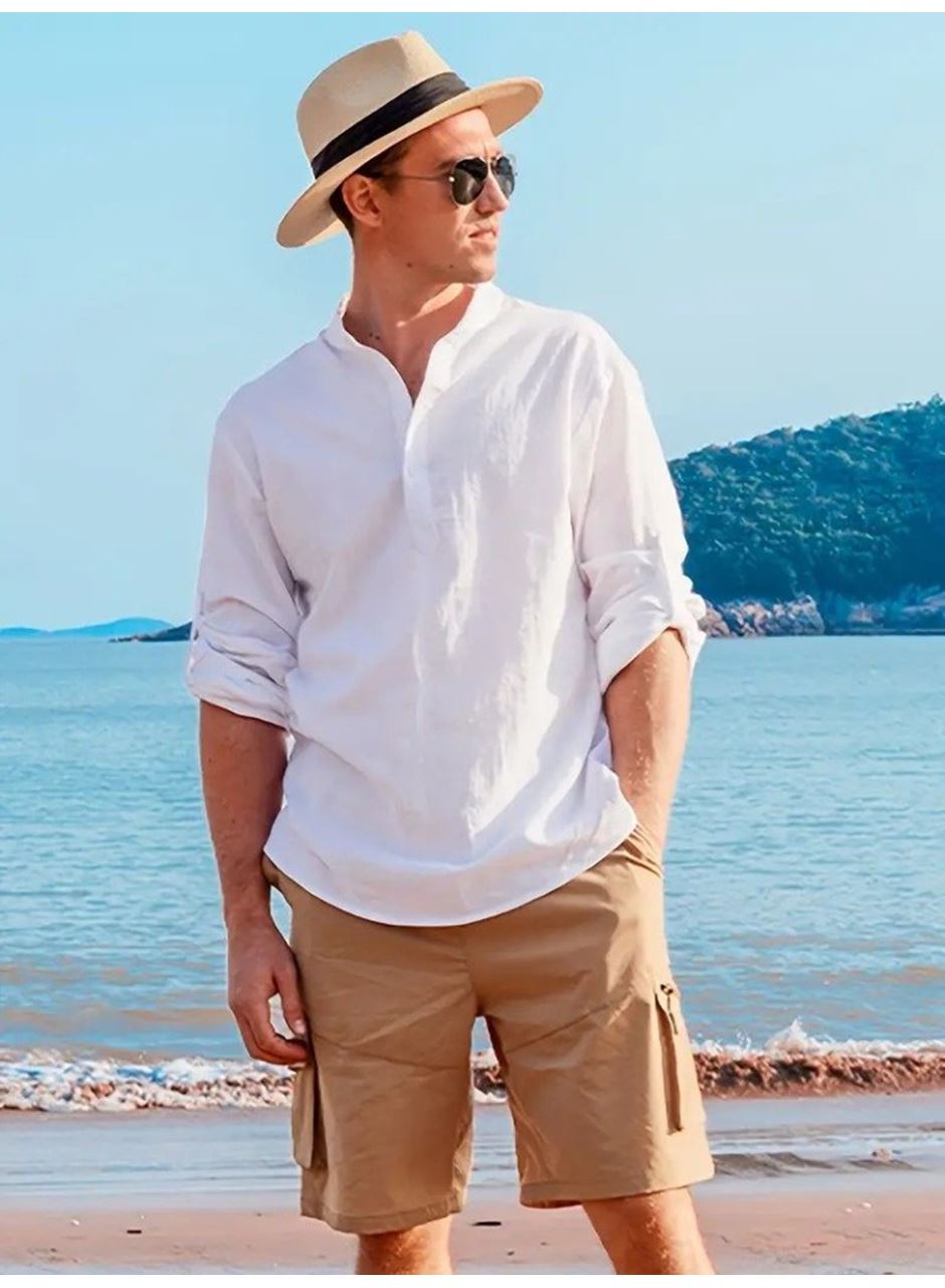 Erkek Uzun Kollu Hakim Yaka Düğmeli Erkek Müslim Gömlek