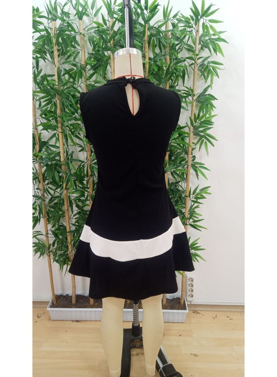 Kadın Sıfır Kol Yarı Balıkçı Yaka şerit Detaylı Ithal Krep Elbise