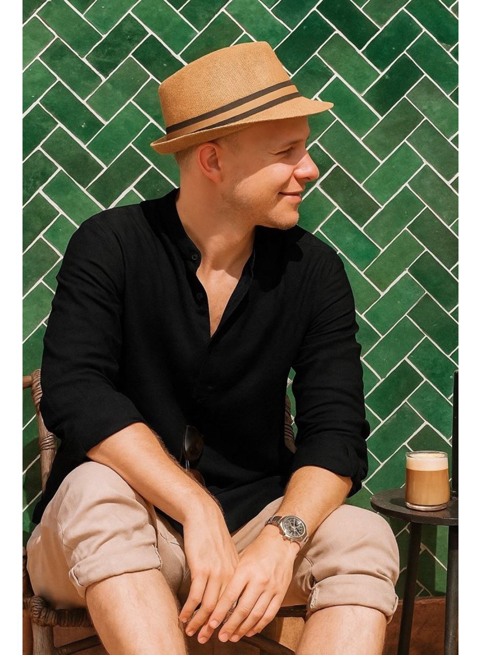 Erkek Uzun Kollu Hakim Yaka Düğmeli Erkek Müslim Gömlek