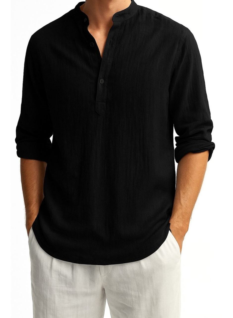 Erkek Uzun Kollu Hakim Yaka Düğmeli Erkek Müslim Gömlek