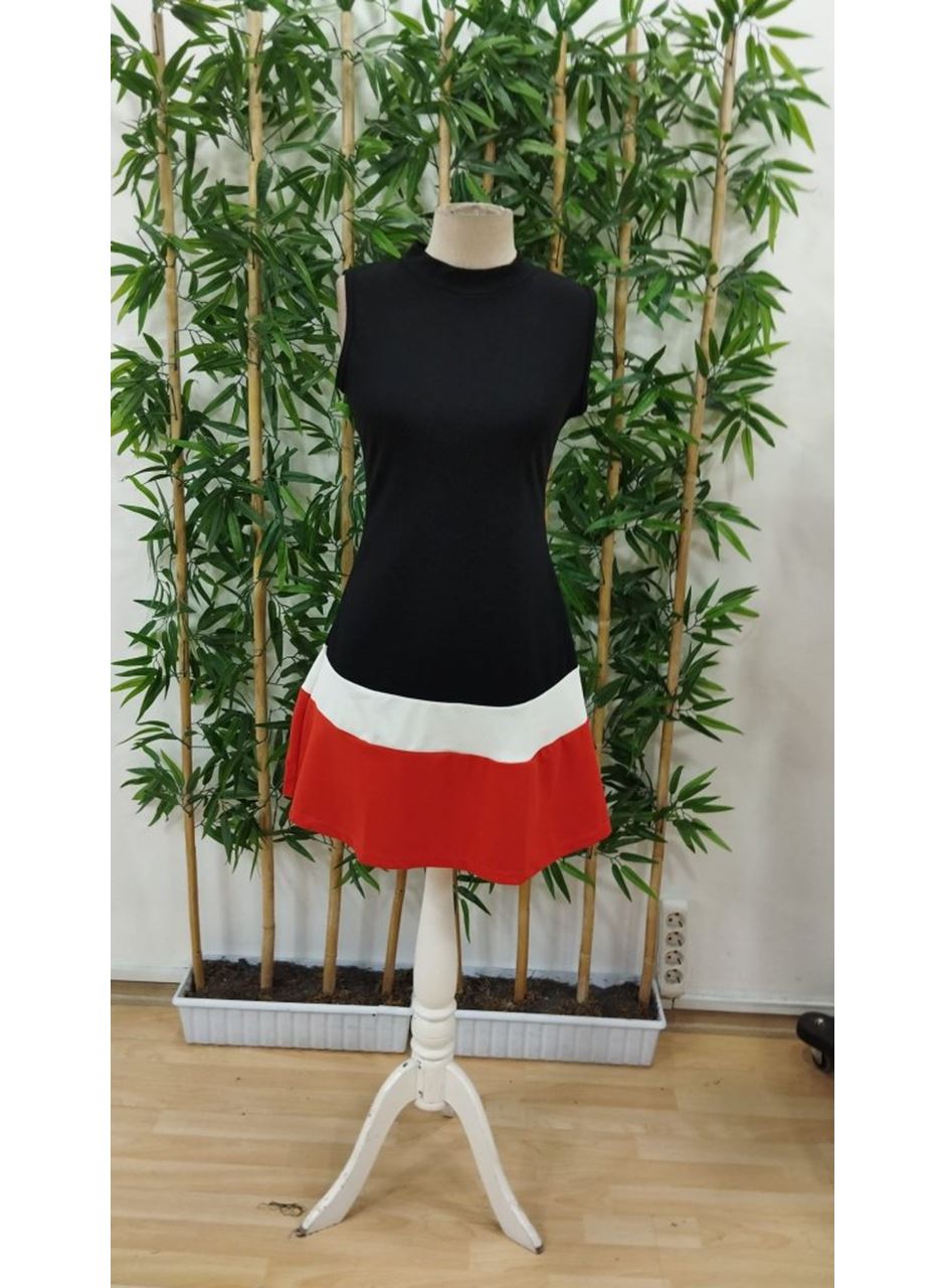 Kadın Sıfır Kol Yarı Balıkçı Yaka şerit Detaylı Ithal Krep Elbise