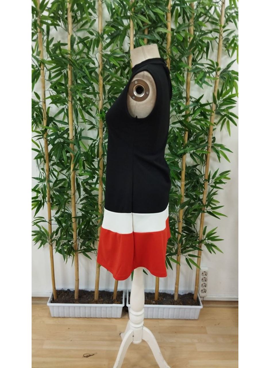 Kadın Sıfır Kol Yarı Balıkçı Yaka şerit Detaylı Ithal Krep Elbise