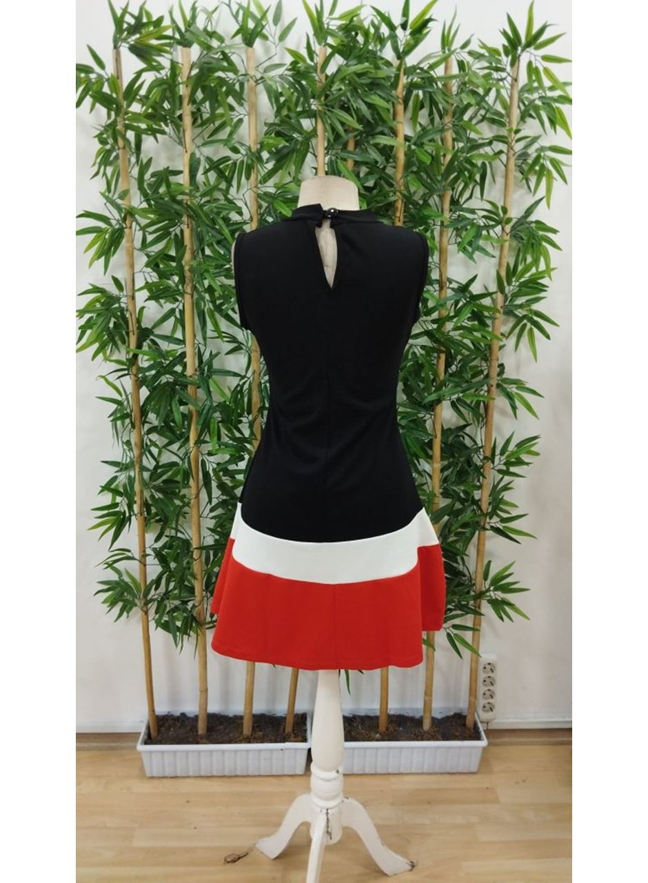 Kadın Sıfır Kol Yarı Balıkçı Yaka şerit Detaylı Ithal Krep Elbise