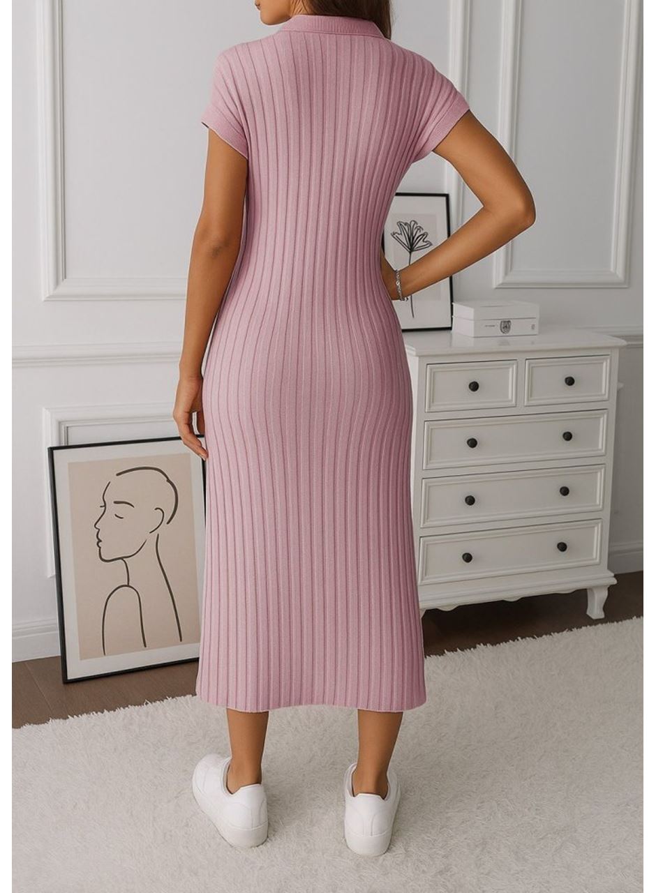 Kadın Kısa Kollu Yakalı Yandan Yırtmaçlı Kalın Fitilli Kaşkorse Elbise