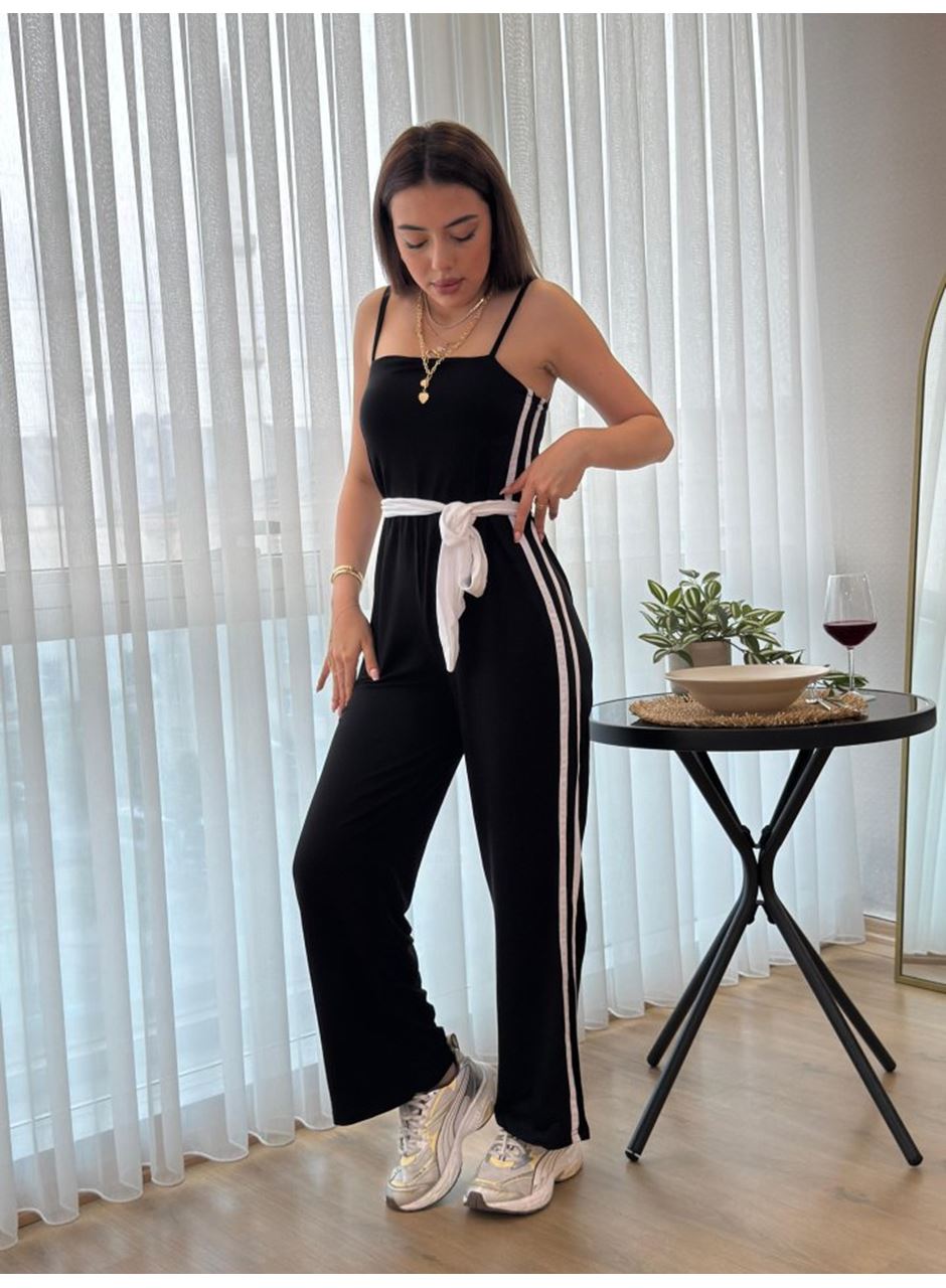 Kadın Ip Askılı Straplez Belden Kuşaklı Viskon Iki Iplik Tulum