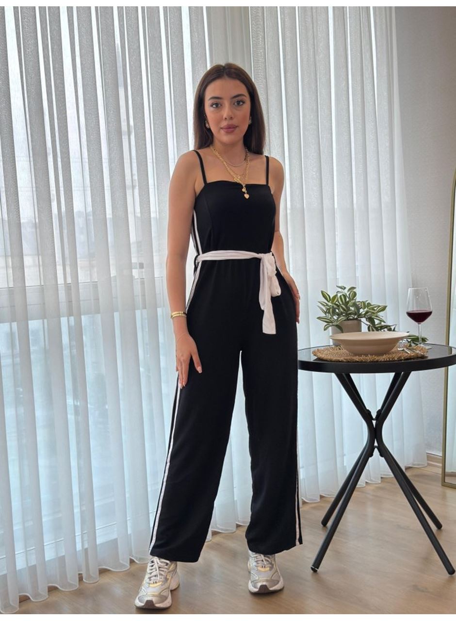 Kadın Ip Askılı Straplez Belden Kuşaklı Viskon Iki Iplik Tulum