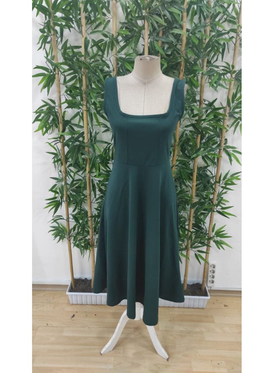 Kadın Askılı Kare Yakalı Midi Ithal Krep Elbise