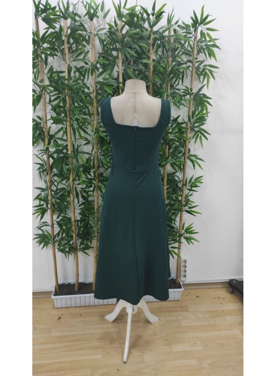 Kadın Askılı Kare Yakalı Midi Ithal Krep Elbise