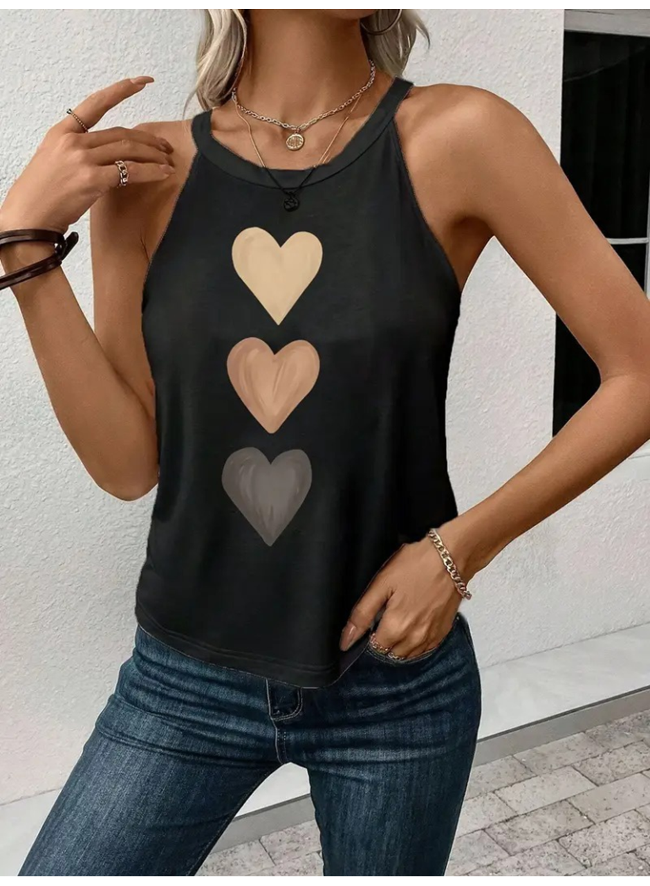 Kadın Omuzlardan Açık Boyundan Askılı Kalp Baskılı Viskon Bluz