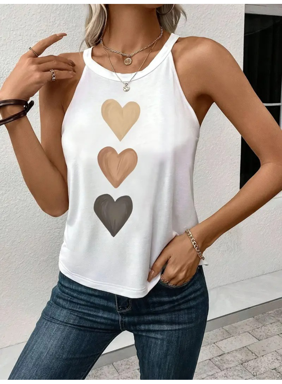 Kadın Omuzlardan Açık Boyundan Askılı Kalp Baskılı Viskon Bluz