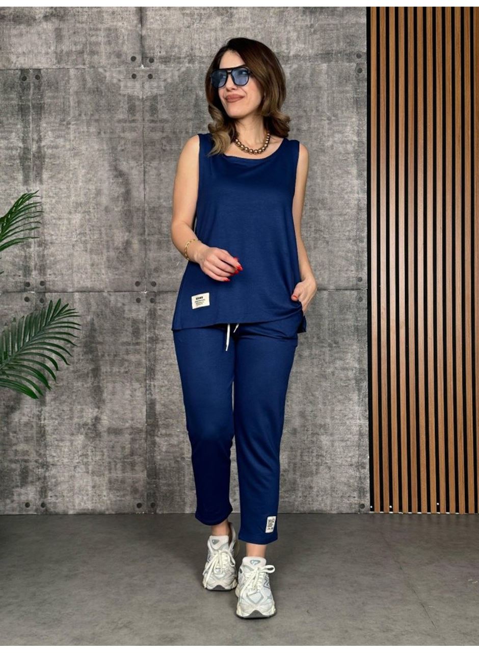 Kadın Askılı Yuvarlak Yaka Viskon Iki Iplik Bluz Ve Eşofman Altı Ikili Takım