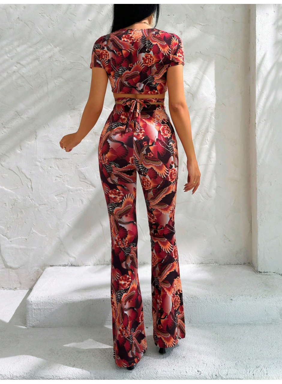 Kadın Kısa Kollu Desenli Takım