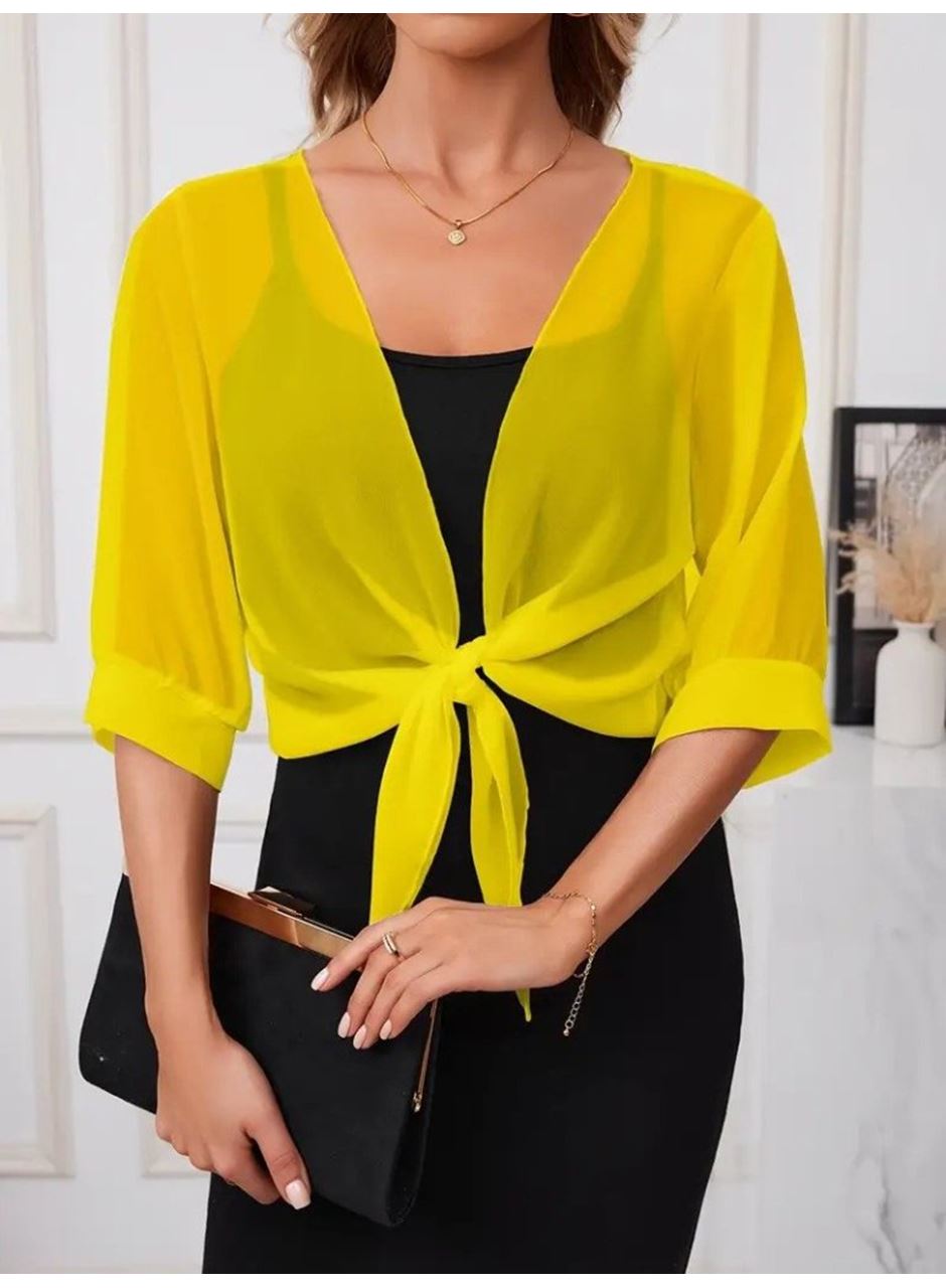 Kadın Truvakar Kollu önden Bağlamalı Kısa şifon Bolero Ceket