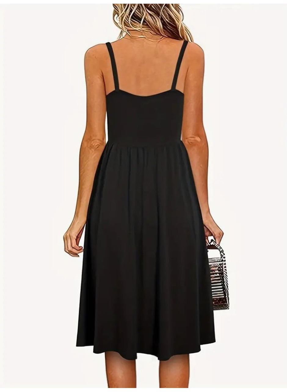 Kadın Ip Askılı V Yakalı Kısa Viskon Elbise