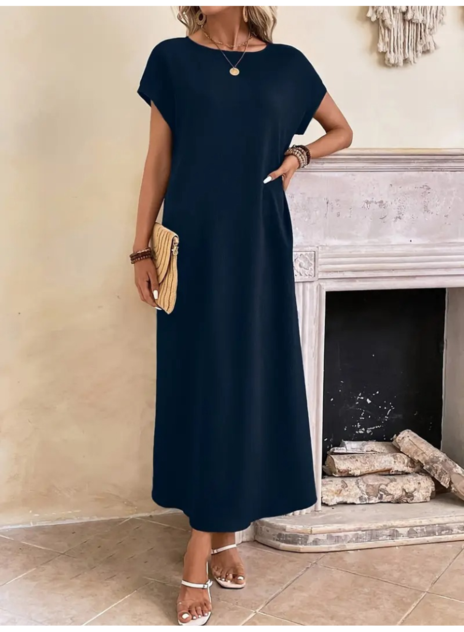 Kadın Uzun Kollu Yakası Açık Viskon Elbise