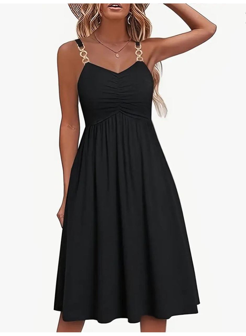 Kadın Ip Askılı V Yakalı Kısa Viskon Elbise