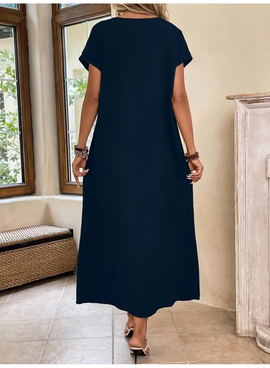 Kadın Uzun Kollu Yakası Açık Viskon Elbise