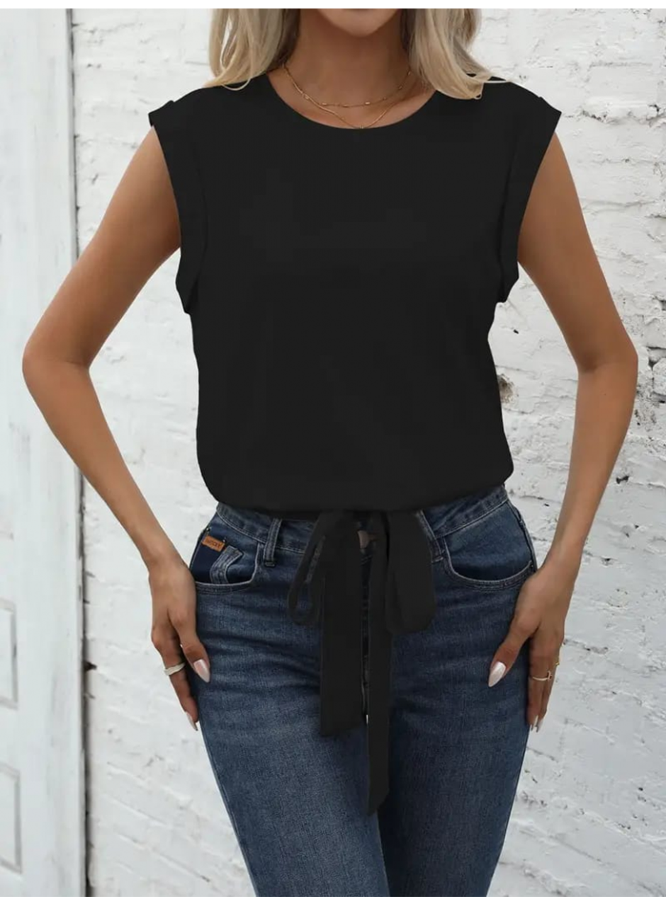 Kadın Sıfır Kol Etek Ucu Bağlama Detay Ithal Krep Bluz