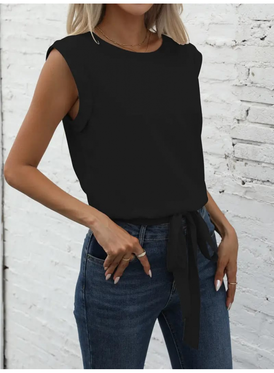 Kadın Sıfır Kol Etek Ucu Bağlama Detay Ithal Krep Bluz