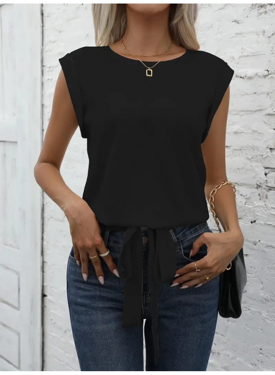 Kadın Sıfır Kol Etek Ucu Bağlama Detay Ithal Krep Bluz