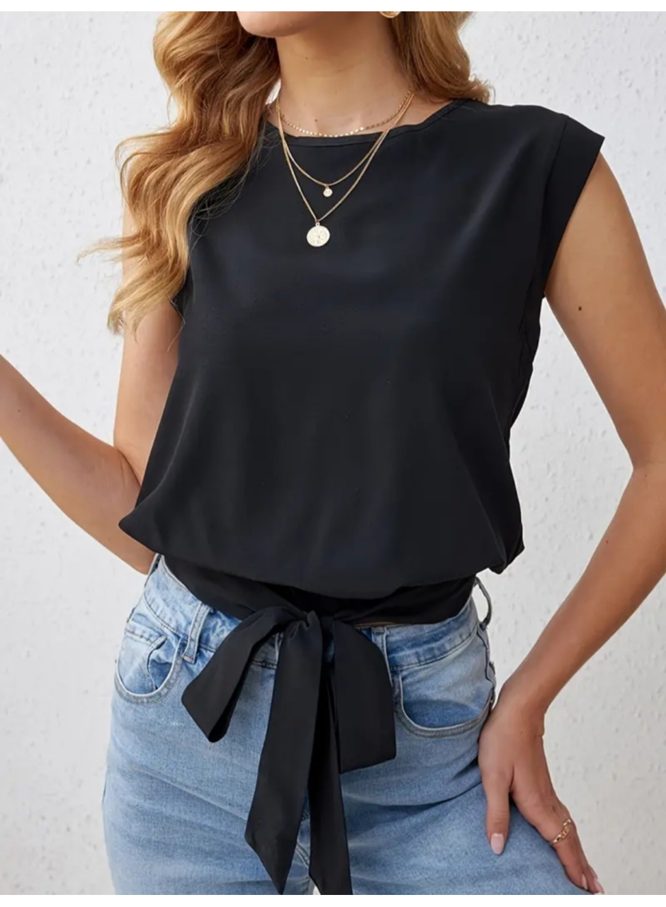 Kadın Sıfır Kol Etek Ucu Bağlama Detay Ithal Krep Bluz