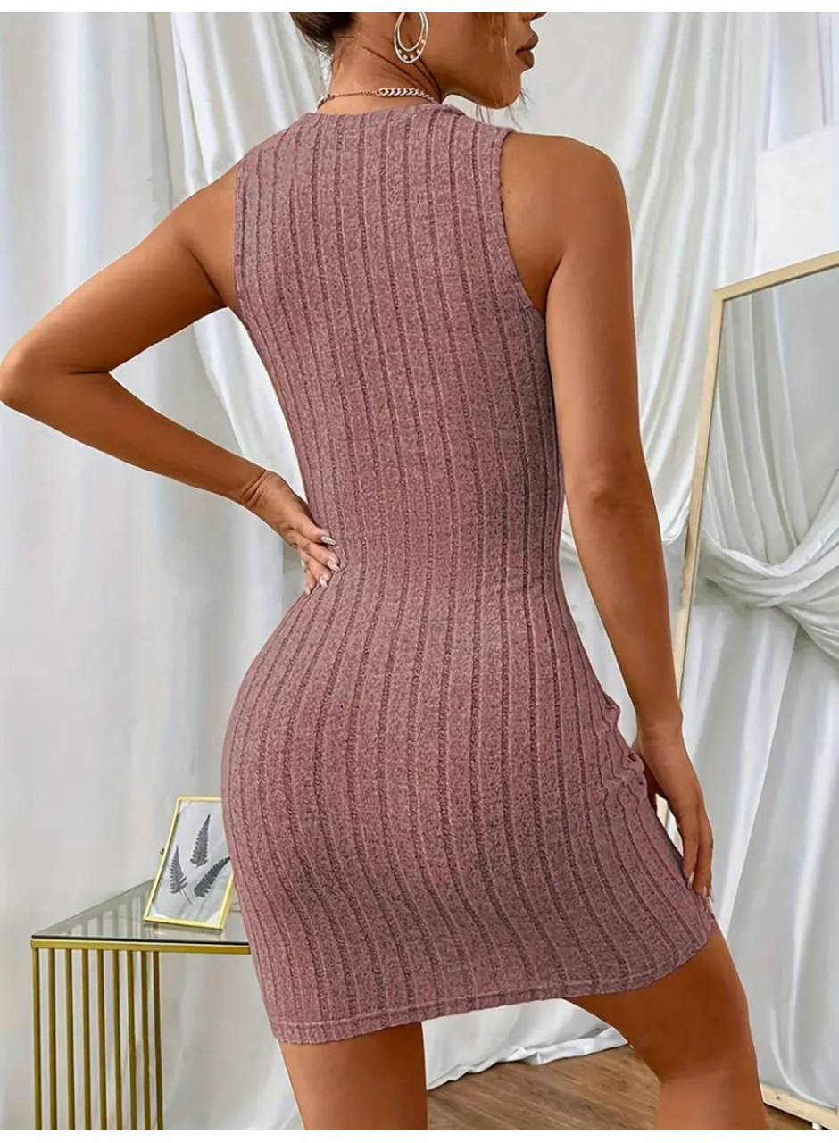 Kadın Askılı Bisiklet Yaka Kalın Fitilli Kaşkorse Mini Elbise