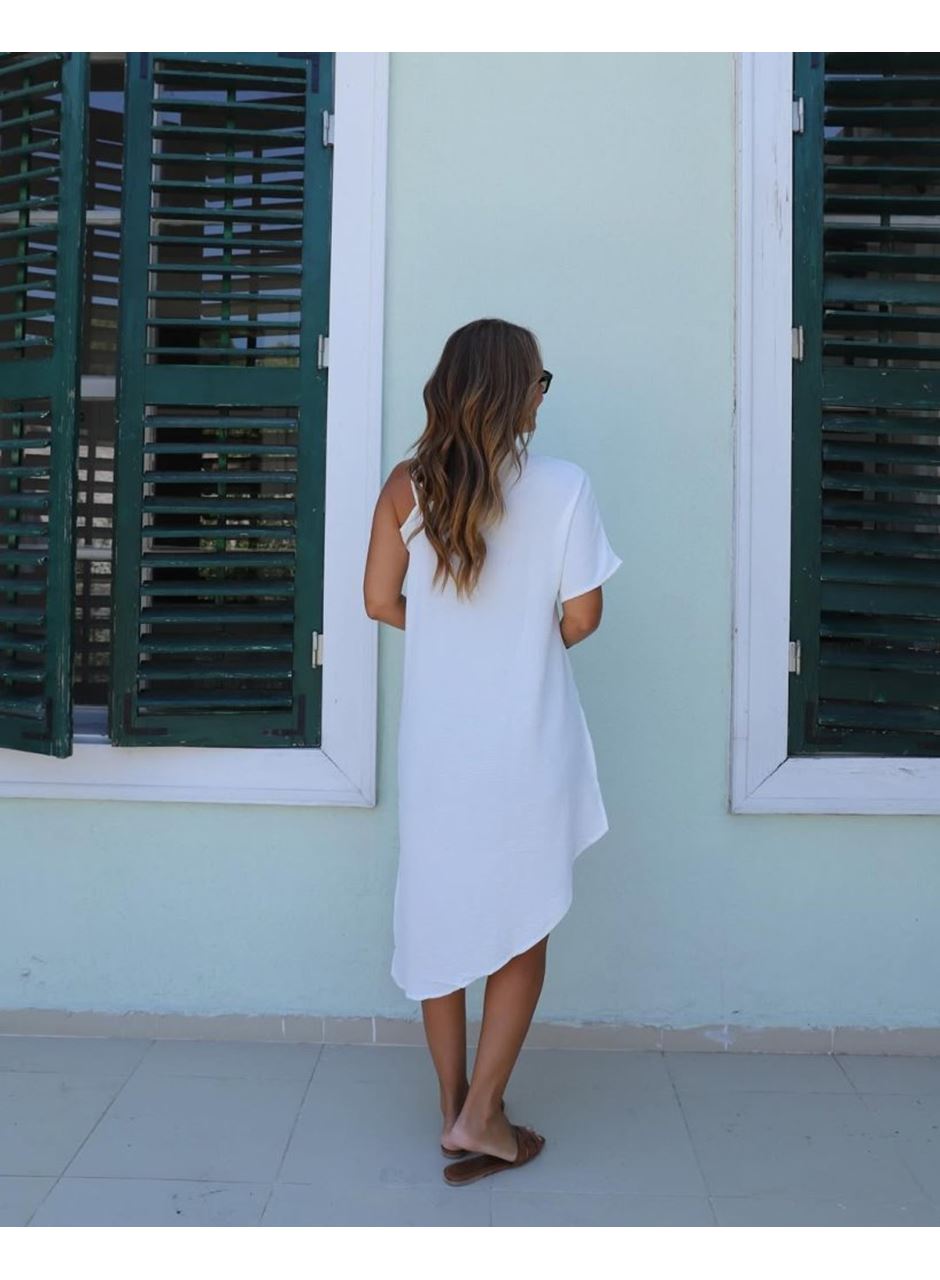 Kadın Tek Omuzu Açık Askılı Asimetrik Kesim Detaylı Bluz